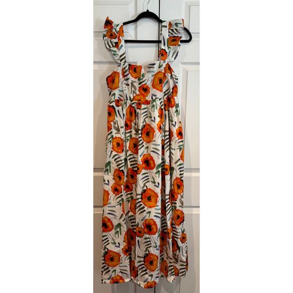 NEW Easel Floral  Boho Indie Cottagecore Cotton Poplin Maxi Dress - Lg - Picture 1 of 8